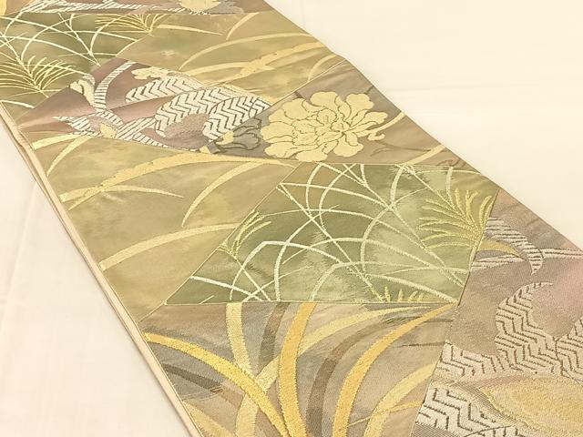 平和屋着物◎全通柄袋帯　切嵌　草花文　金銀糸　正絹　逸品　AABM9122dk