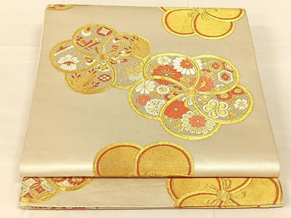 平和屋着物◎六通柄袋帯　唐織　ねじ梅　宝尽くし　金銀糸　正絹　逸品　AABM9129dk