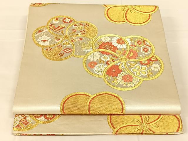 平和屋着物◎六通柄袋帯　唐織　ねじ梅　宝尽くし　金銀糸　正絹　逸品　AABM9129dk