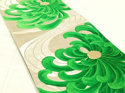 平和屋着物◎六通柄袋帯　唐織　流水花文　乱菊　金銀糸　正絹　逸品　AABM9133dk