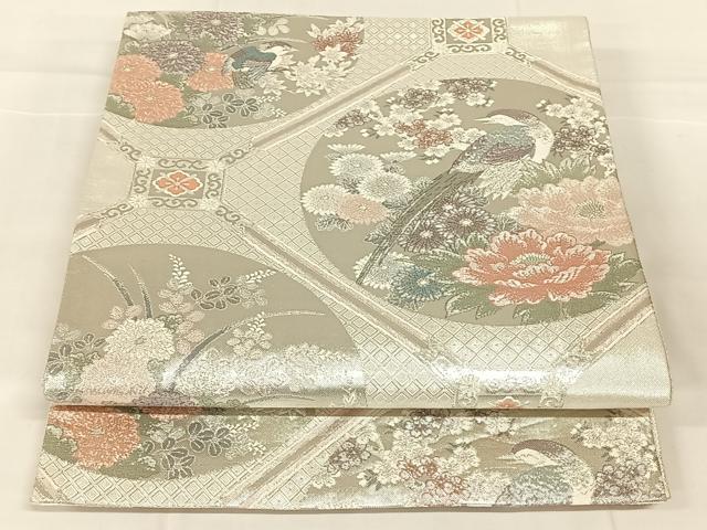 平和屋着物◎佐賀錦　六通柄袋帯　花鳥天井文　銀糸　正絹　逸品　AABM9134dk
