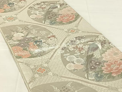 平和屋着物◎佐賀錦　六通柄袋帯　花鳥天井文　銀糸　正絹　逸品　AABM9134dk