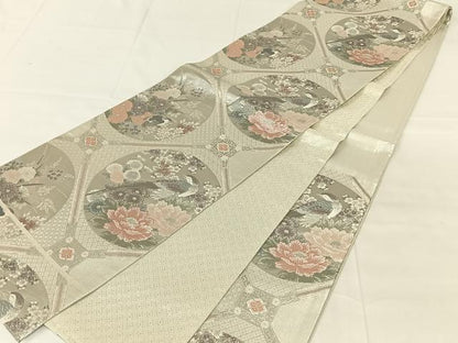 平和屋着物◎佐賀錦　六通柄袋帯　花鳥天井文　銀糸　正絹　逸品　AABM9134dk