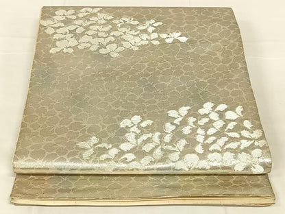 平和屋着物◎西陣　服部織物謹製　六通柄袋帯　こはく錦　花づくし文　金銀糸　正絹　逸品　AABM9139dk
