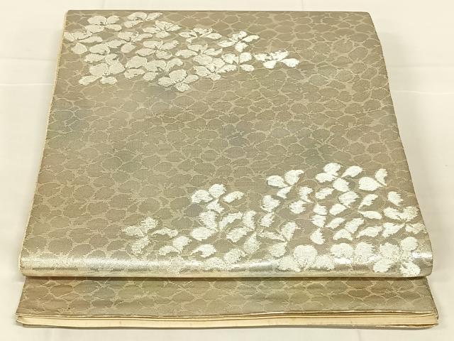 平和屋着物◎西陣　服部織物謹製　六通柄袋帯　こはく錦　花づくし文　金銀糸　正絹　逸品　AABM9139dk