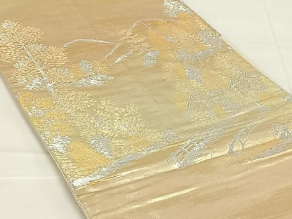 平和屋着物◎六通柄袋帯　風景文　金銀糸　正絹　逸品　AABM9140dk