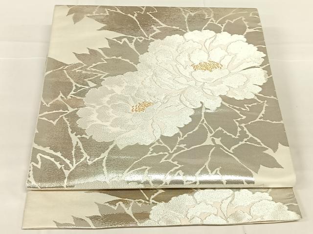 平和屋着物◎西陣　服部織物謹製　六通柄袋帯　こはく錦　手工芸　草花文　金銀糸　正絹　逸品　AABM9141dk