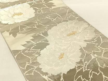 平和屋着物◎西陣　服部織物謹製　六通柄袋帯　こはく錦　手工芸　草花文　金銀糸　正絹　逸品　AABM9141dk