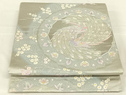 平和屋着物◎六通柄袋帯　唐織　花連孔花文　銀糸　正絹　逸品　AABM9145dk