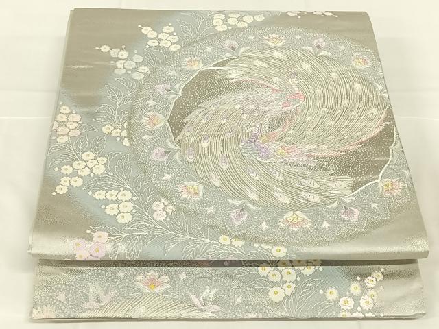 平和屋着物◎六通柄袋帯　唐織　花連孔花文　銀糸　正絹　逸品　AABM9145dk
