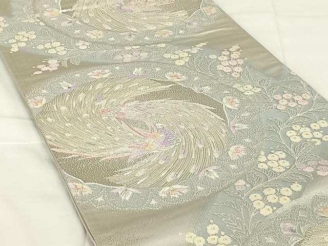 平和屋着物◎六通柄袋帯　唐織　花連孔花文　銀糸　正絹　逸品　AABM9145dk