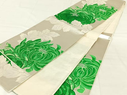 平和屋着物◎六通柄袋帯　唐織　乱菊　銀糸　正絹　逸品　AABM9146dk