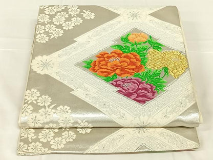 平和屋着物◎六通柄袋帯　唐織　松皮菱花文　金銀糸　正絹　逸品　AABM9147dk