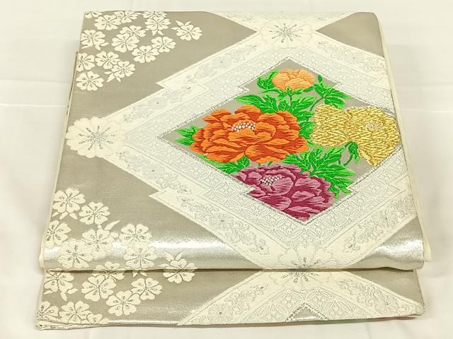 平和屋着物◎六通柄袋帯　唐織　松皮菱花文　金銀糸　正絹　逸品　AABM9147dk