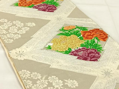 平和屋着物◎六通柄袋帯　唐織　松皮菱花文　金銀糸　正絹　逸品　AABM9147dk