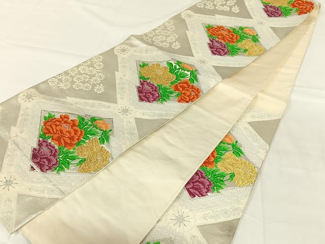 平和屋着物◎六通柄袋帯　唐織　松皮菱花文　金銀糸　正絹　逸品　AABM9147dk