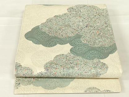 平和屋着物◎六通柄袋帯　雲取り正倉院花文　銀糸　正絹　逸品　AABM9152dk