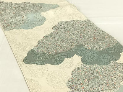 平和屋着物◎六通柄袋帯　雲取り正倉院花文　銀糸　正絹　逸品　AABM9152dk