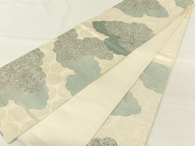 平和屋着物◎六通柄袋帯　雲取り正倉院花文　銀糸　正絹　逸品　AABM9152dk