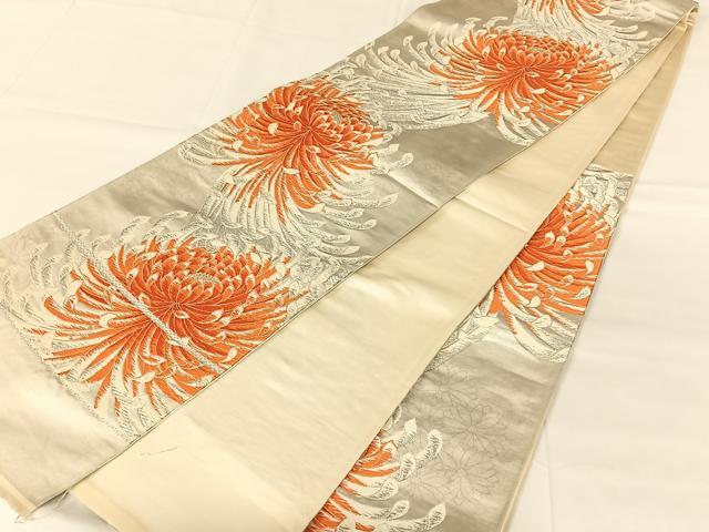 平和屋着物◎西陣　六通柄袋帯　唐織　乱菊　銀糸　正絹　逸品　AABM9153dk