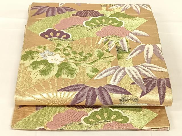 平和屋着物◎六通柄袋帯　唐織　扇面吉祥文　金銀糸　正絹　逸品　AABM9154dk