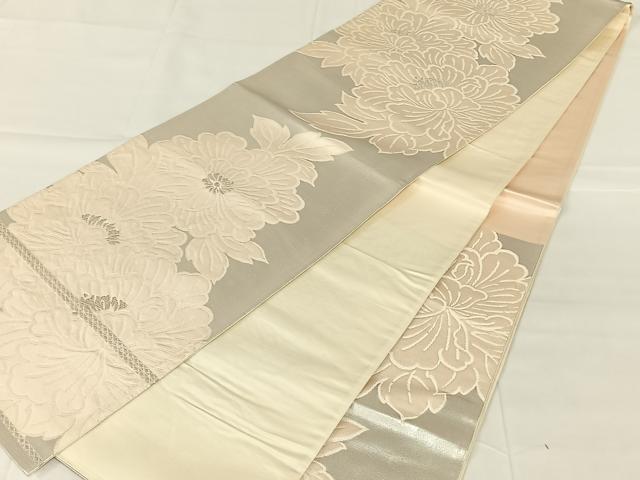 平和屋着物◎六通柄袋帯　唐織　草花文　銀糸　正絹　逸品　AABM9159dk