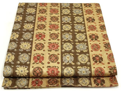 平和屋着物◎両面　全通柄袋帯　市松花丸文　正絹　逸品　未使用　AABM9163ou