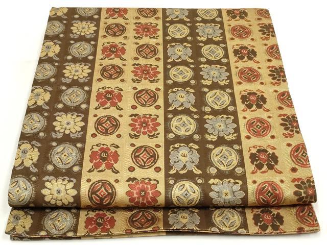 平和屋着物◎両面　全通柄袋帯　市松花丸文　正絹　逸品　未使用　AABM9163ou