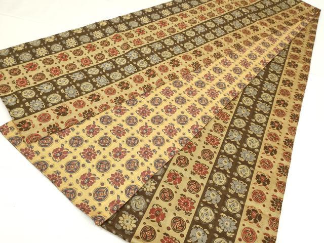 平和屋着物◎両面　全通柄袋帯　市松花丸文　正絹　逸品　未使用　AABM9163ou
