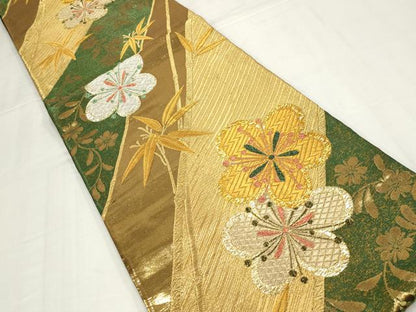 平和屋着物◎六通柄袋帯　笹竹花文　金銀糸　正絹　逸品　AABM9165ou