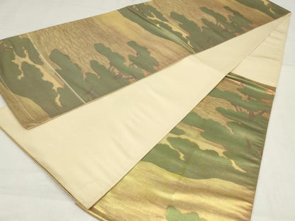 平和屋着物◎六通柄袋帯　松文　引箔　正絹　逸品　AABM9171ou