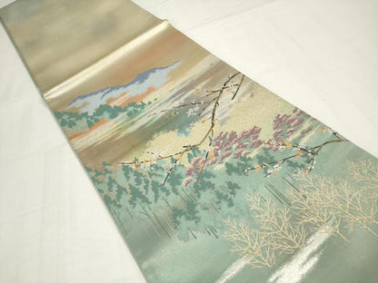 平和屋着物◎西陣　志都香謹製　太鼓柄袋帯　風景文　金銀糸　引箔　証紙付き　正絹　逸品　未使用　AABM9174ou