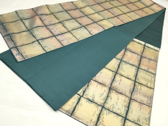 平和屋着物◎六通柄袋帯　格子　金糸　正絹　逸品　AABM9177ou