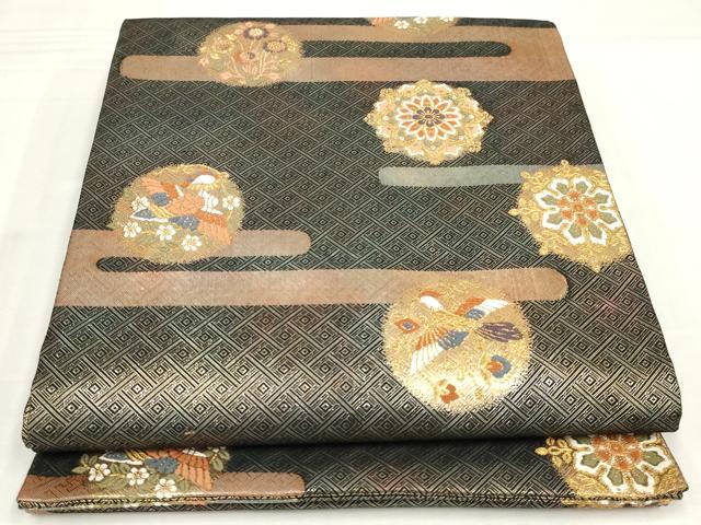 平和屋着物◎佐賀錦　六通柄袋帯　唐織　花鳥丸文　金糸　正絹　逸品　AABM9181ou