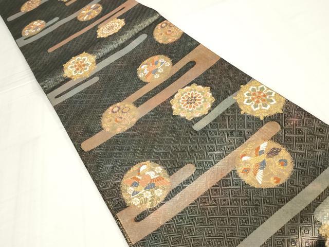 平和屋着物◎佐賀錦　六通柄袋帯　唐織　花鳥丸文　金糸　正絹　逸品　AABM9181ou