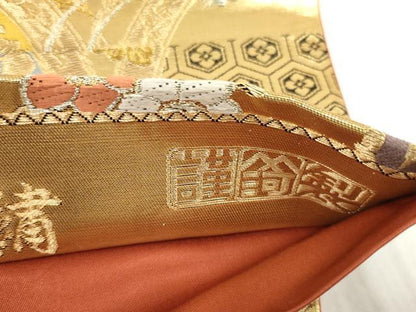 平和屋着物◎六通柄袋帯　唐織　錦繍　金糸　謹河製　正絹　逸品　AABM9183ou