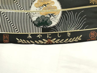 平和屋着物◎九寸名古屋帯　唐獅子　黒地　金糸　正絹　逸品　AABM9191ou