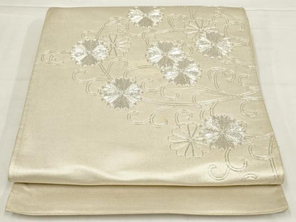 平和屋着物◎太鼓柄袋帯　花唐草文　銀糸　正絹　逸品　AABM9199ou