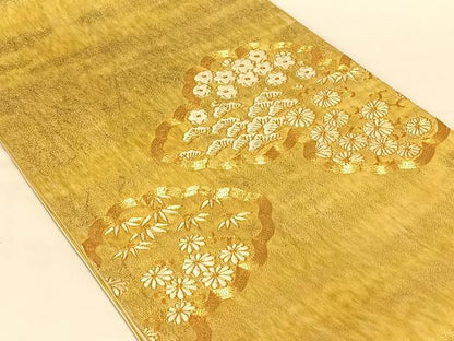 平和屋着物◎太鼓柄袋帯　駒刺繍　雲取り松竹梅花文　金糸　正絹　逸品　AABM9213dk