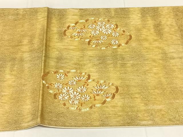 平和屋着物◎太鼓柄袋帯　駒刺繍　雲取り松竹梅花文　金糸　正絹　逸品　AABM9213dk