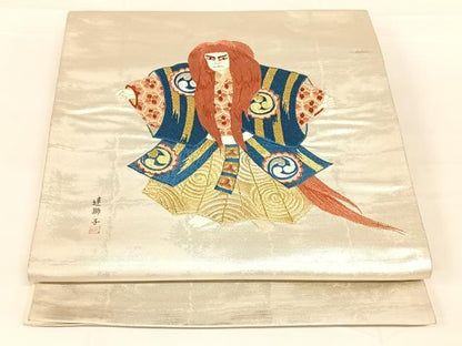 平和屋着物◎太鼓柄袋帯　作家物　刺繍　連獅子　金銀糸　正絹　逸品　AABM9219dk