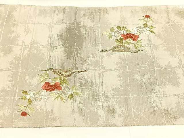 平和屋着物◎太鼓柄袋帯　作家物　刺繍　連獅子　金銀糸　正絹　逸品　AABM9219dk