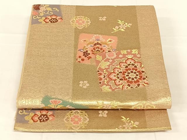 平和屋着物◎六通柄袋帯　唐織　正倉院錦　色紙重ね花鳥文　金糸　正絹　逸品　AABM9229dk