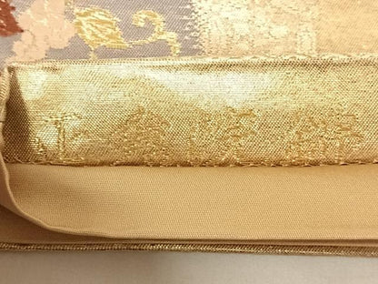 平和屋着物◎六通柄袋帯　唐織　正倉院錦　色紙重ね花鳥文　金糸　正絹　逸品　AABM9229dk