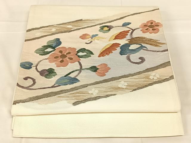 平和屋着物◎太鼓柄袋帯　すくい織　花鳥文　金糸　正絹　逸品　AABM9240dk
