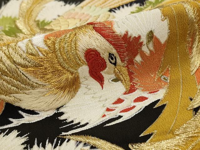 平和屋着物■豪華黒留袖　刺繍　鳳凰枝松文　金糸　金彩　正絹　逸品　AABM9334st
