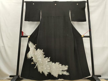 平和屋着物■豪華黒留袖　孔雀文　金銀糸　正絹　逸品　AABM9335st