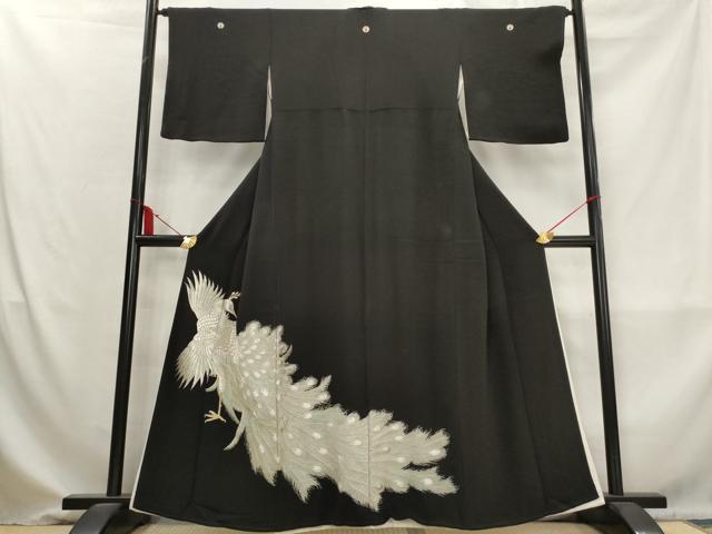 平和屋着物■豪華黒留袖　孔雀文　金銀糸　正絹　逸品　AABM9335st