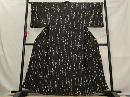 平和屋着物■上質な小紋　ろうけつ染め　草花文　黒地　正絹　逸品　AABM9340st