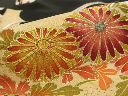 平和屋着物■豪華黒留袖　駒刺繍　草花文　雉　金銀糸　金彩　正絹　逸品　AABM9342st